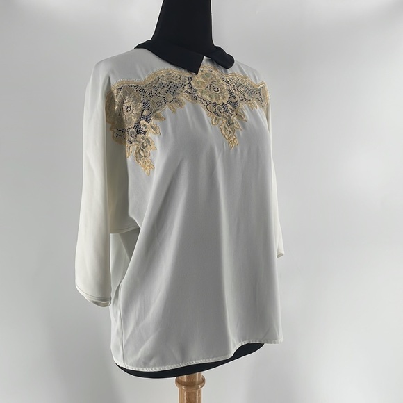 COP Copine blouse lace detail collared full button back academia preppy sz sm - Picture 8 of 10